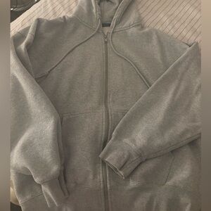 Grey Oversized Zip-Up Hoodie